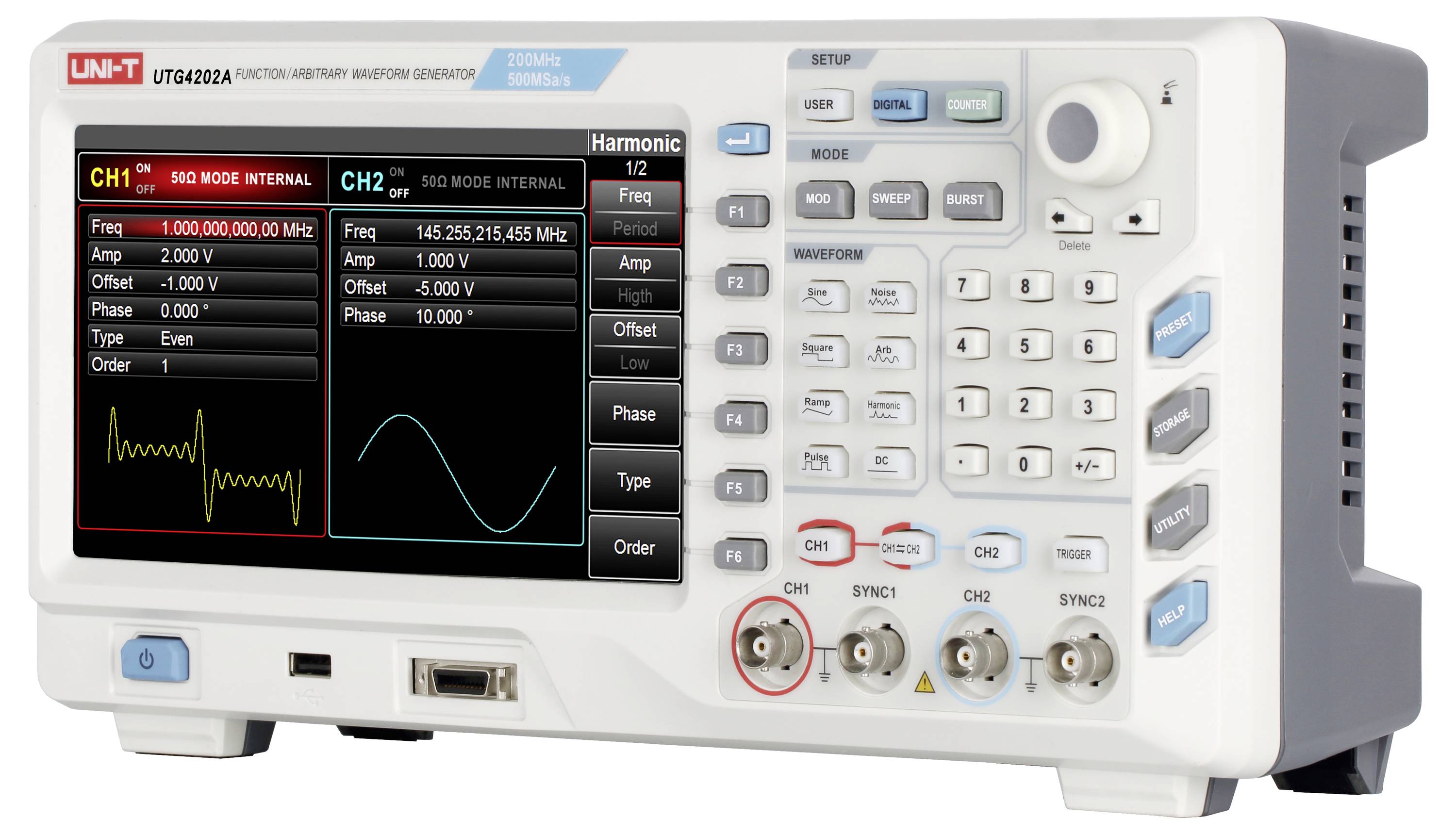 Uni-T UTG4202A Funktionsgenerator netzbetrieben 1 µHz - 200MHz 2-Kanal Arbiträr