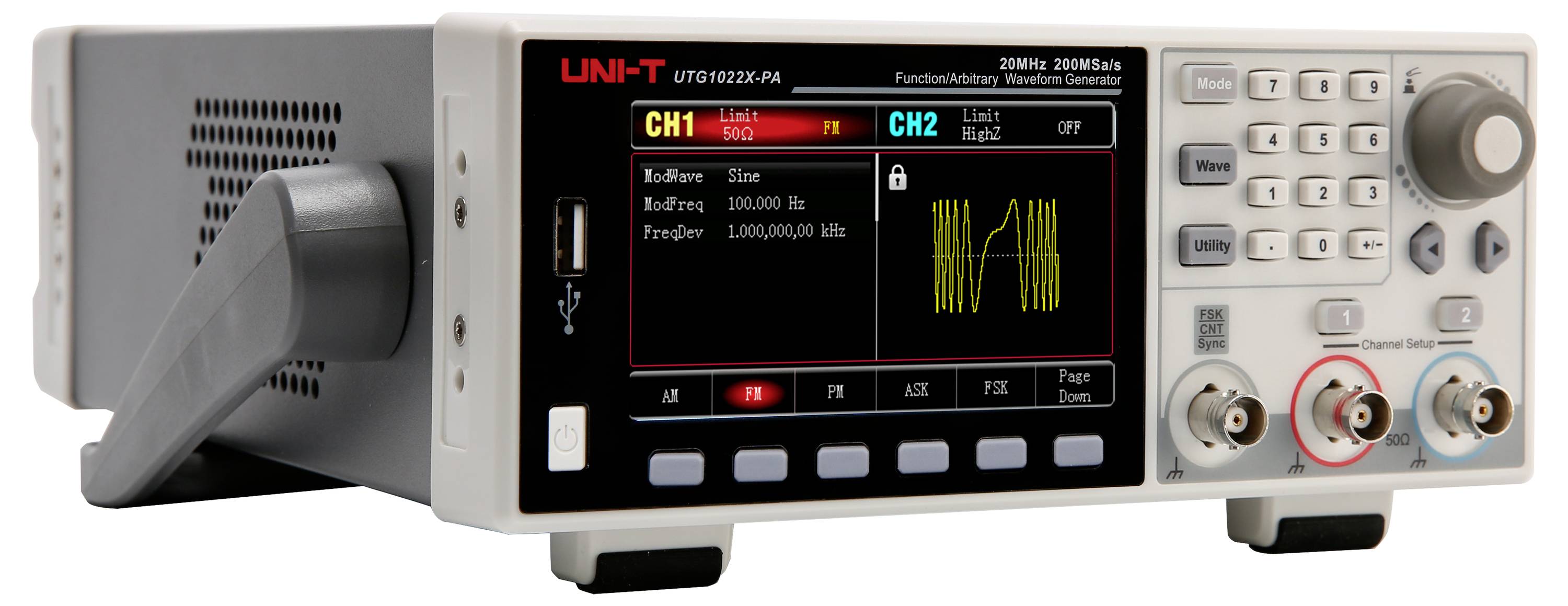 Uni-T UTG1022X-PA Funktionsgenerator netzbetrieben 1 µHz - 20MHz 2-Kanal Arbiträr