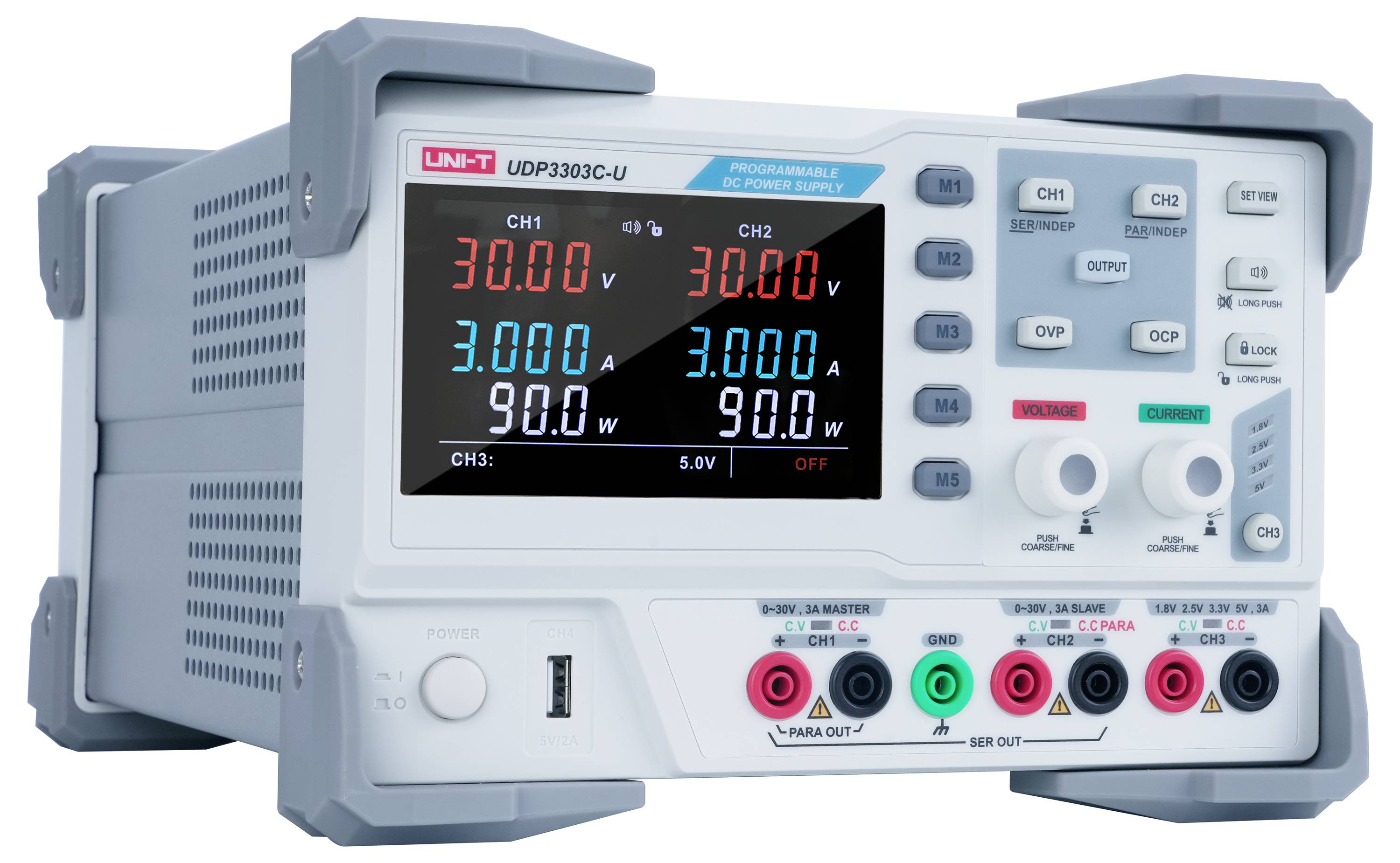 Uni-T UDP3303C-U Labornetzgerät, einstellbar 0 - 30V 0A (min.) 315W USB-Device programmierbar, fernsteuerbar Anzahl Ausgänge 3 x