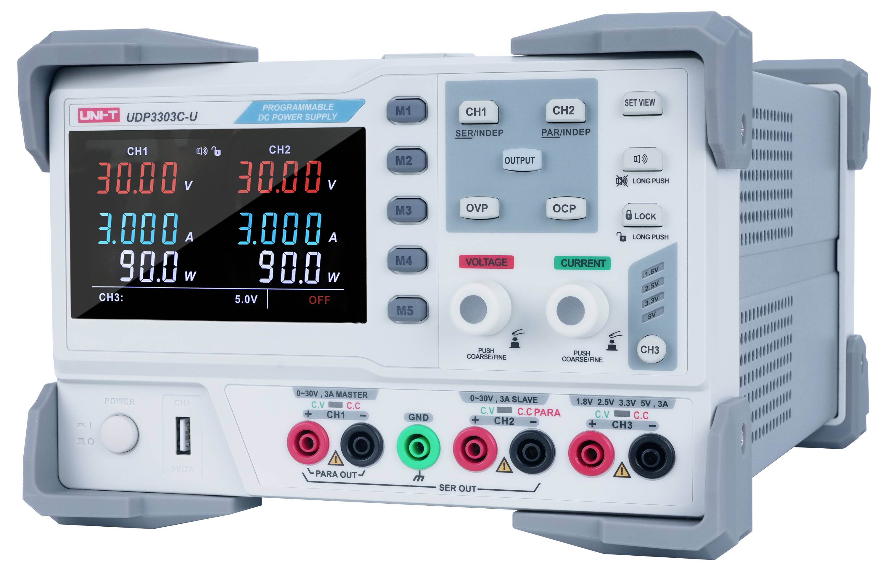 Uni-T UDP3303C-U Labornetzgerät, einstellbar 0 - 30V 0A (min.) 315W USB-Device programmierbar, fernsteuerbar Anzahl Ausgänge 3 x