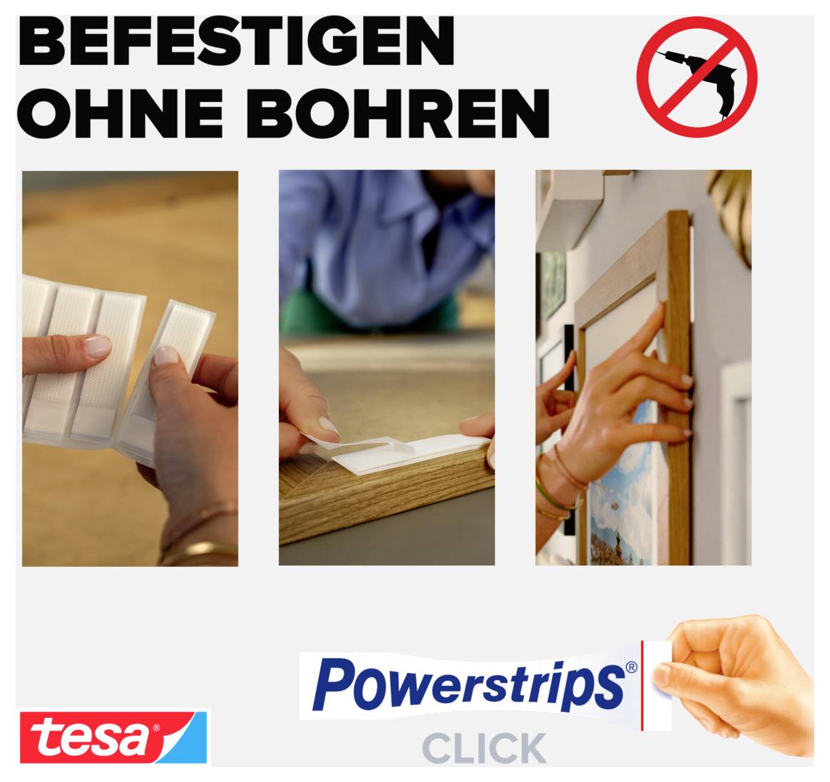 Tesa Powerstrips CLICK Powerstrips CLICK Slim - Klett-Klebepads zum An- und Abklicken von Bilderrahmen und Wanddekorationen ohne B