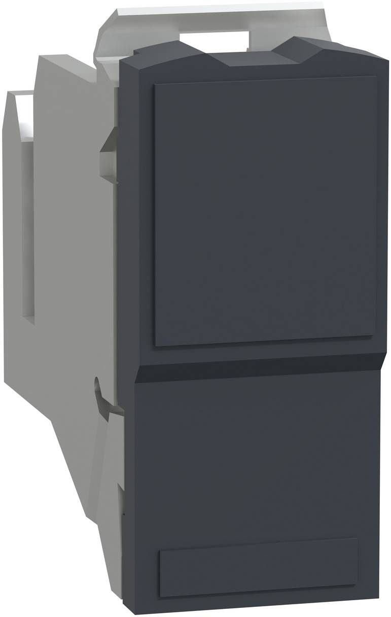 Vorderansicht eines dunkelgrauen Elektroschalters oder Leistungsschaltermoduls mit rechteckiger Vorderseite und seitlicher Montagebefestigung