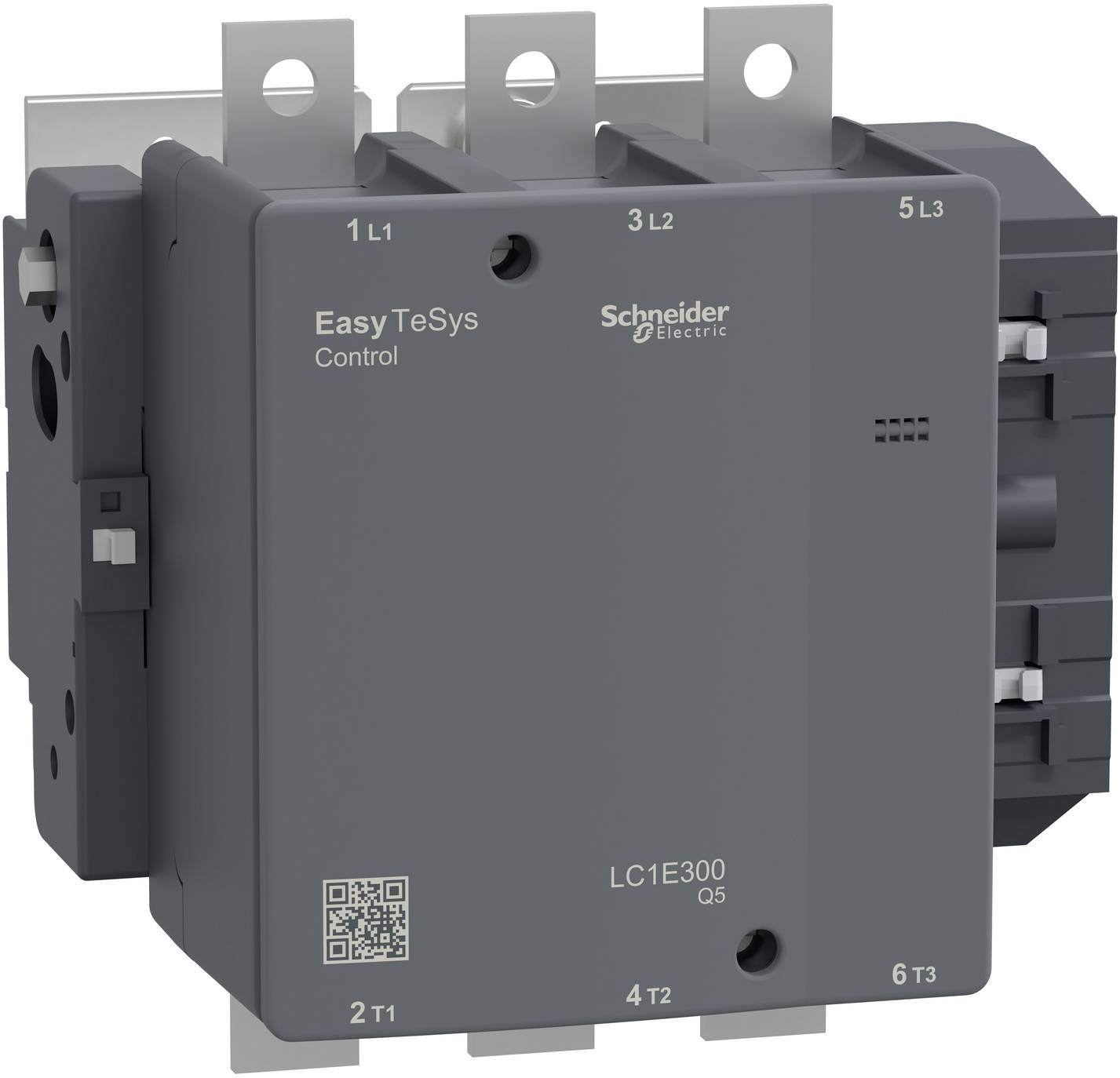 Produktfoto eines Schneider Electric Easy TeSys Control Schützes mit drei oberen Anschlüssen und Typenschild LC1E300 Q5.