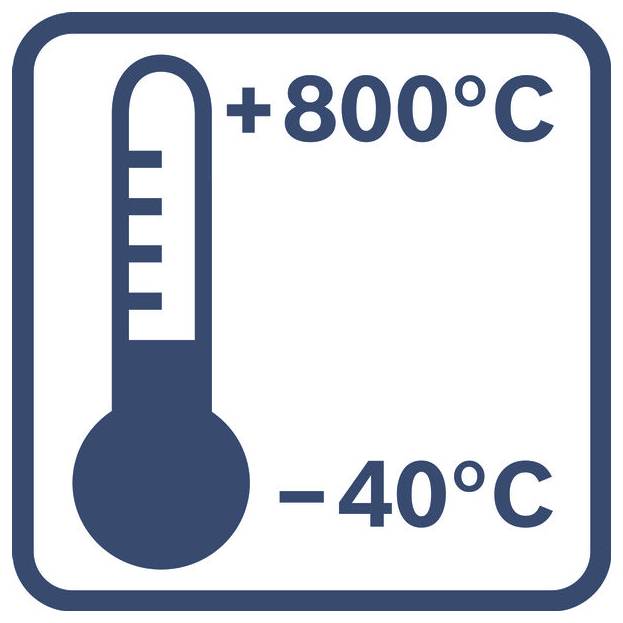 Thermometer-Symbol mit einem Temperaturbereich von -40°C bis +800°C.