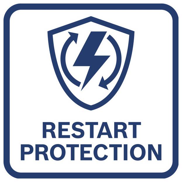 Symbol eines Schildes mit einem Blitz und kreisförmigen Pfeilen über dem Text „RESTART PROTECTION