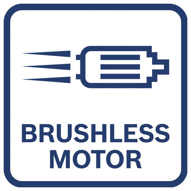 Brushlose-Motor-Symbol zeigt einen stilisierten Elektromotor mit Bewegungslinien über dem Text „BRUSHLESS MOTOR