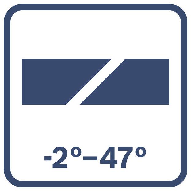 Blaues quadratisches Symbol mit einem weißen diagonalen Schrägstrich und dem Text „-2°–47°