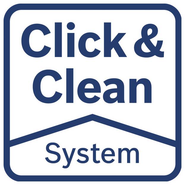 Blau-weißes Logo mit der Aufschrift „Click & Clean System