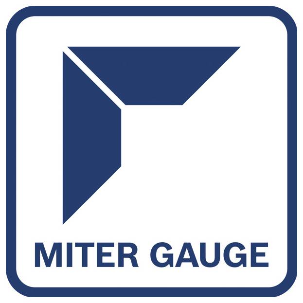 Logo mit blauem eckigem geometrischem Symbol über dem Text „MITER GAUGE