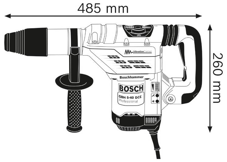 Diagramm eines Bosch-Bohrhammers mit der Bezeichnung „GBH 5-40 DCE Professional