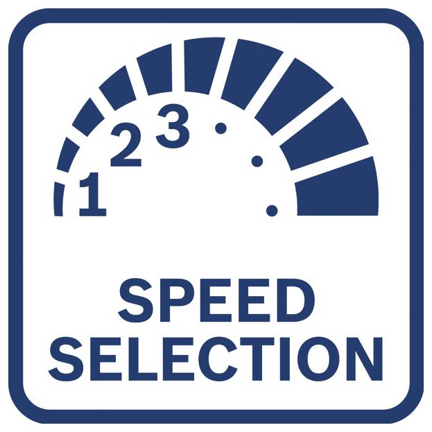 Geschwindigkeitsauswahlsymbol mit einem halbkreisförmigen Messgerät, gekennzeichnet mit 1, 2, 3 und zunehmenden Segmenten über den Worten 'GESCHWINDIGKEITSAUSWAHL'.