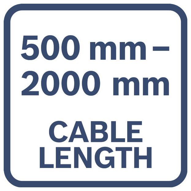 Schild mit Angabe des Kabellängenbereichs: 500 mm bis 2000 mm.