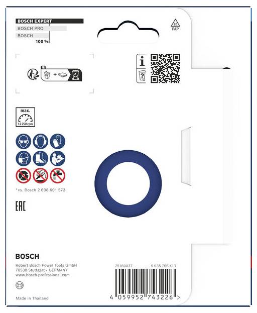 Blaues quadratisches Logo mit weißem Text, der 