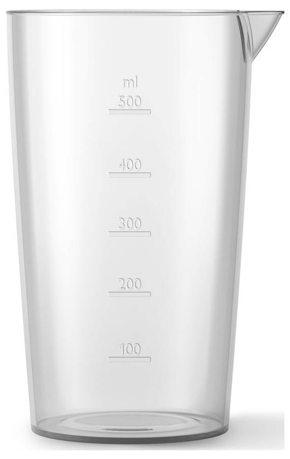 Transparenter 500-ml-Messzylinder mit Graduierungsmarkierungen in 100-ml-Schritten, leer auf weißem Hintergrund dargestellt.