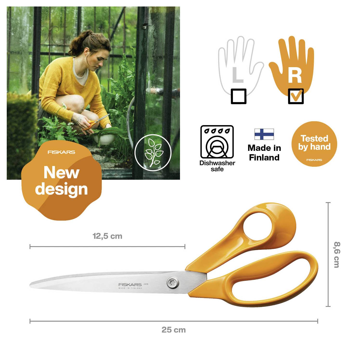 Produktbild von orangenen Fiskars-Scheren, 