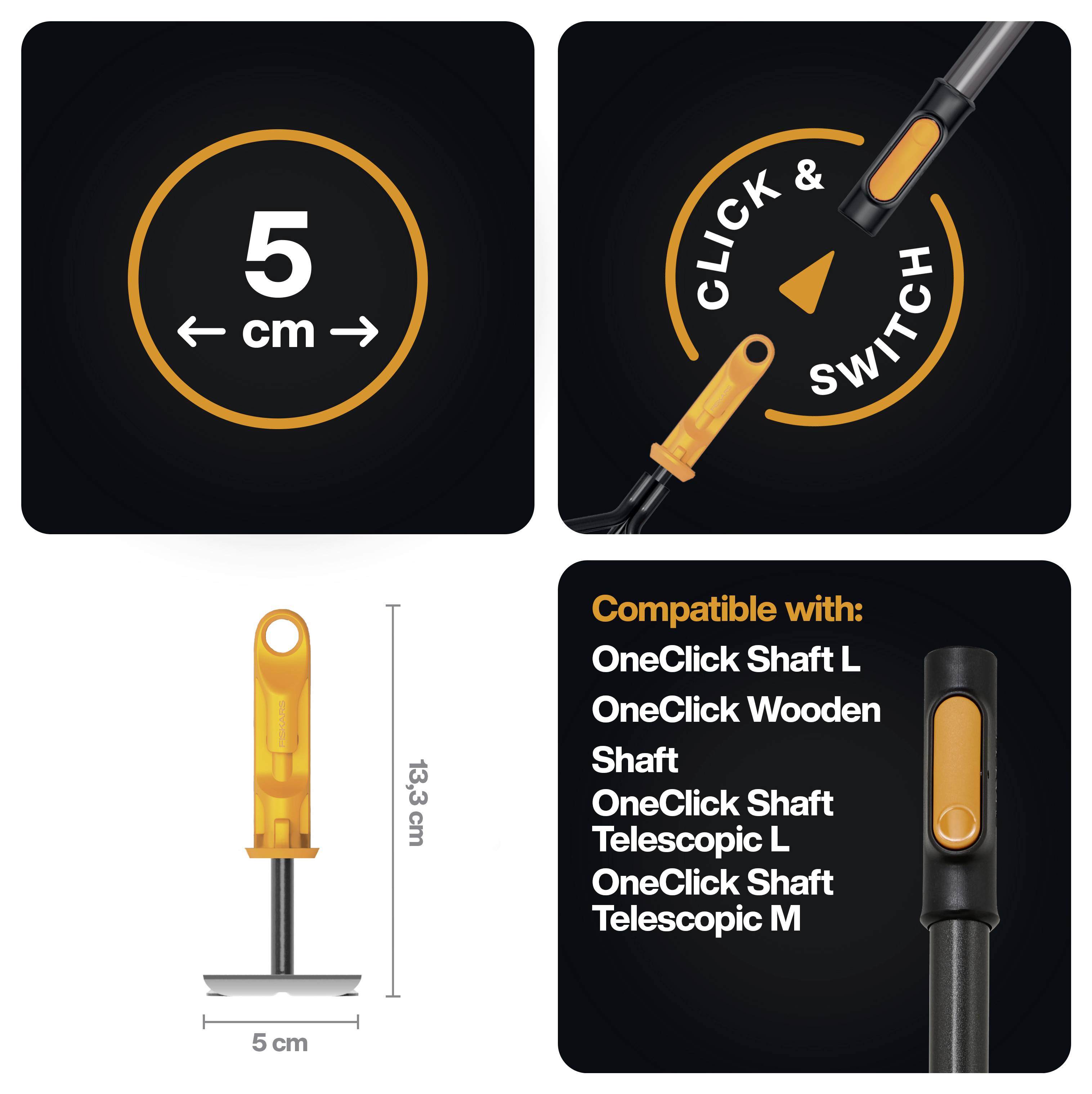 Produktgrafik zeigt ein 5-cm-OneClick-Werkzeugschaftzubehör mit 