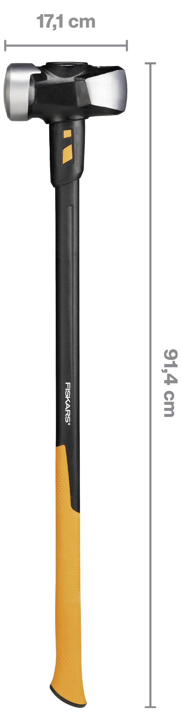 Schwarz-orangener Spaltbeil aus Glasfaser, aufrecht dargestellt mit einer Länge von 91,4 cm und einer Kopfbreite von 17,1 cm.