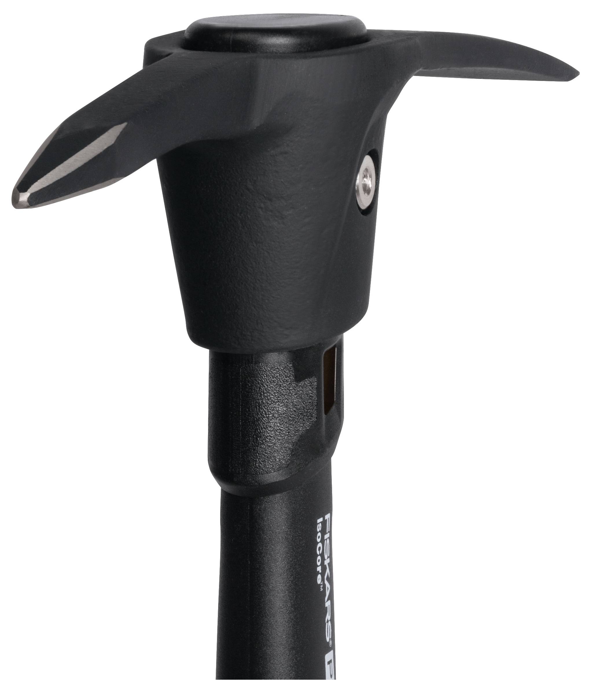 Nahaufnahme eines schwarzen Gehstock- oder Trekkingstockgriffs mit T-Griff-Design auf weißem Hintergrund.