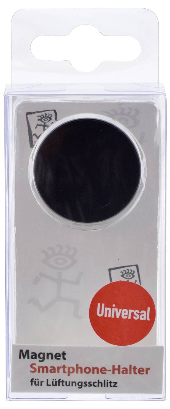 Universeller magnetischer Smartphone-Halter für Auto-Lüftungsschlitze in durchsichtiger Einzelhandelsverpackung mit rotem 