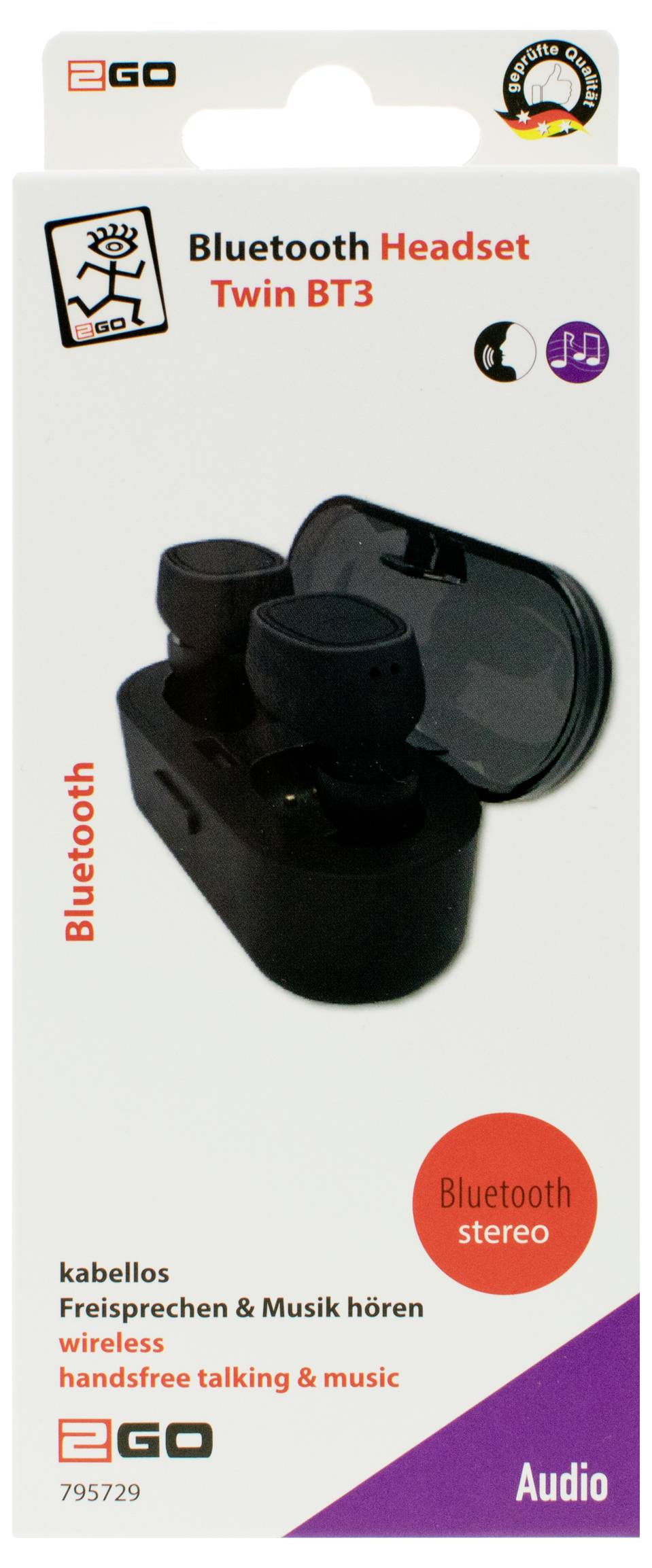 2GO Bluetooth Headset "TWIN BT" In Ear Headset Schwarz