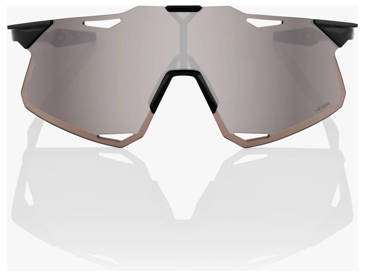 Schlanke Sportsonnenbrille mit Umrandungsdesign und verspiegelten rosatönten Gläsern sowie schwarzem Gestell, Vorderansicht auf weißem Hintergrund gezeigt.
