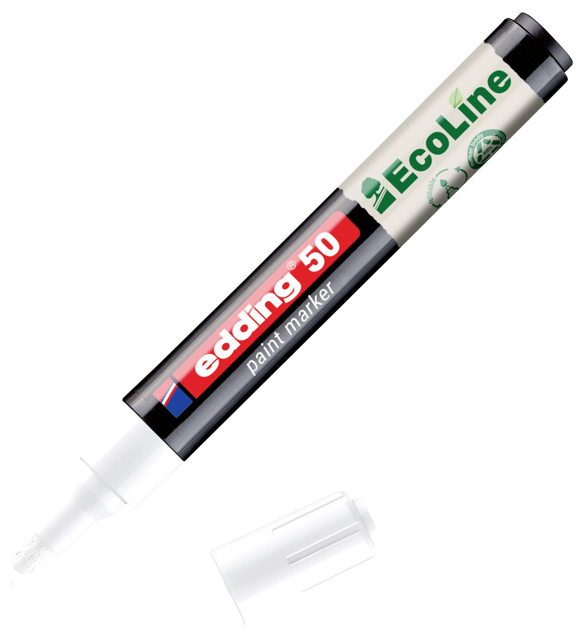 Schwarzer und weißer Edding 50 Lackmarker mit „ECOline