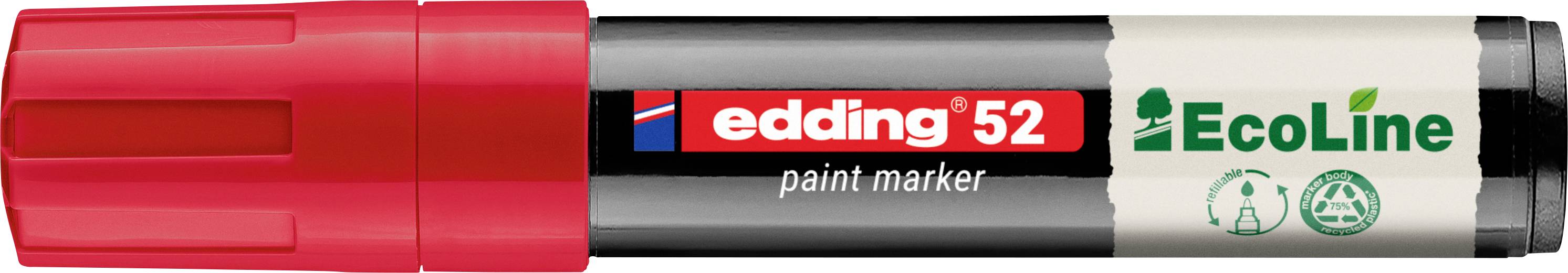 Ein rot und schwarz gefärbter Edding 52 Lackmarker mit 