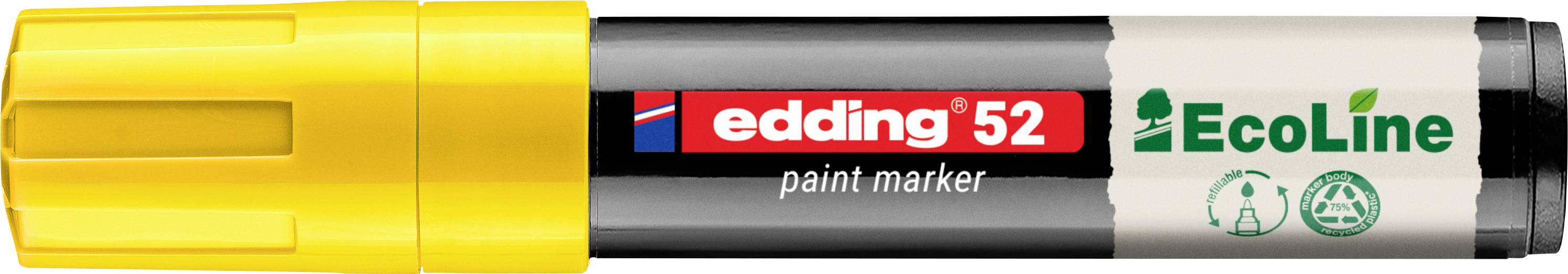 Gelb-gekappter Edding 52 Farbmarker mit schwarzem Schaft, beschriftet mit 