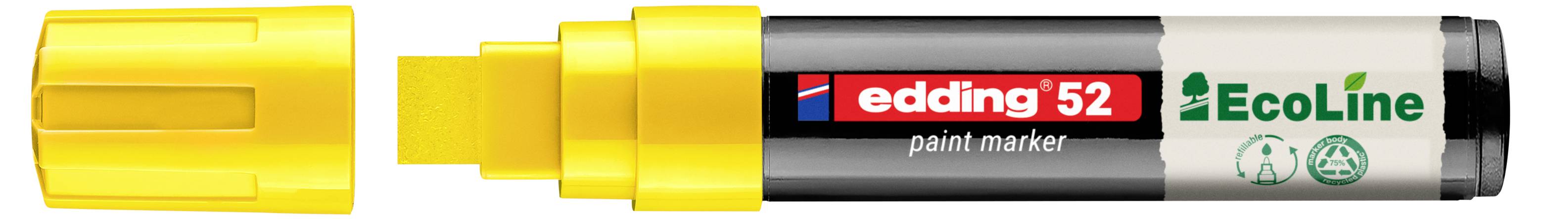 Gelber Edding 52 Lackmarker mit schwarzem Schaft, rotem Edding-Logo und grünem EcoLine-Etikett.