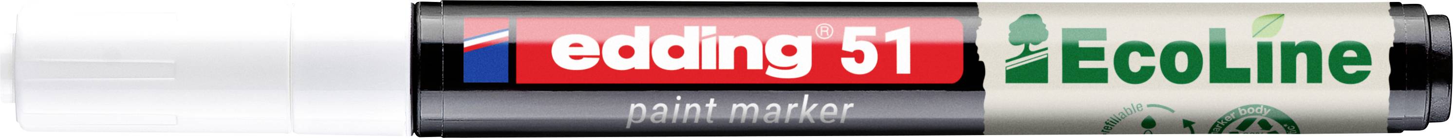 Nahaufnahme eines Edding 51 EcoLine Lackmarkers, beschriftet mit 