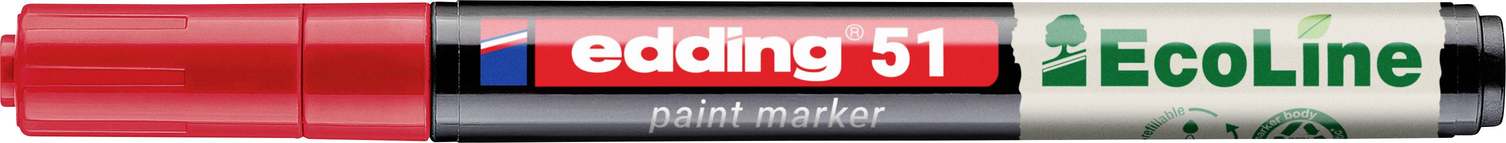 Roter edding 51 EcoLine-Malstift mit Kappe, horizontal auf weißem Hintergrund dargestellt.