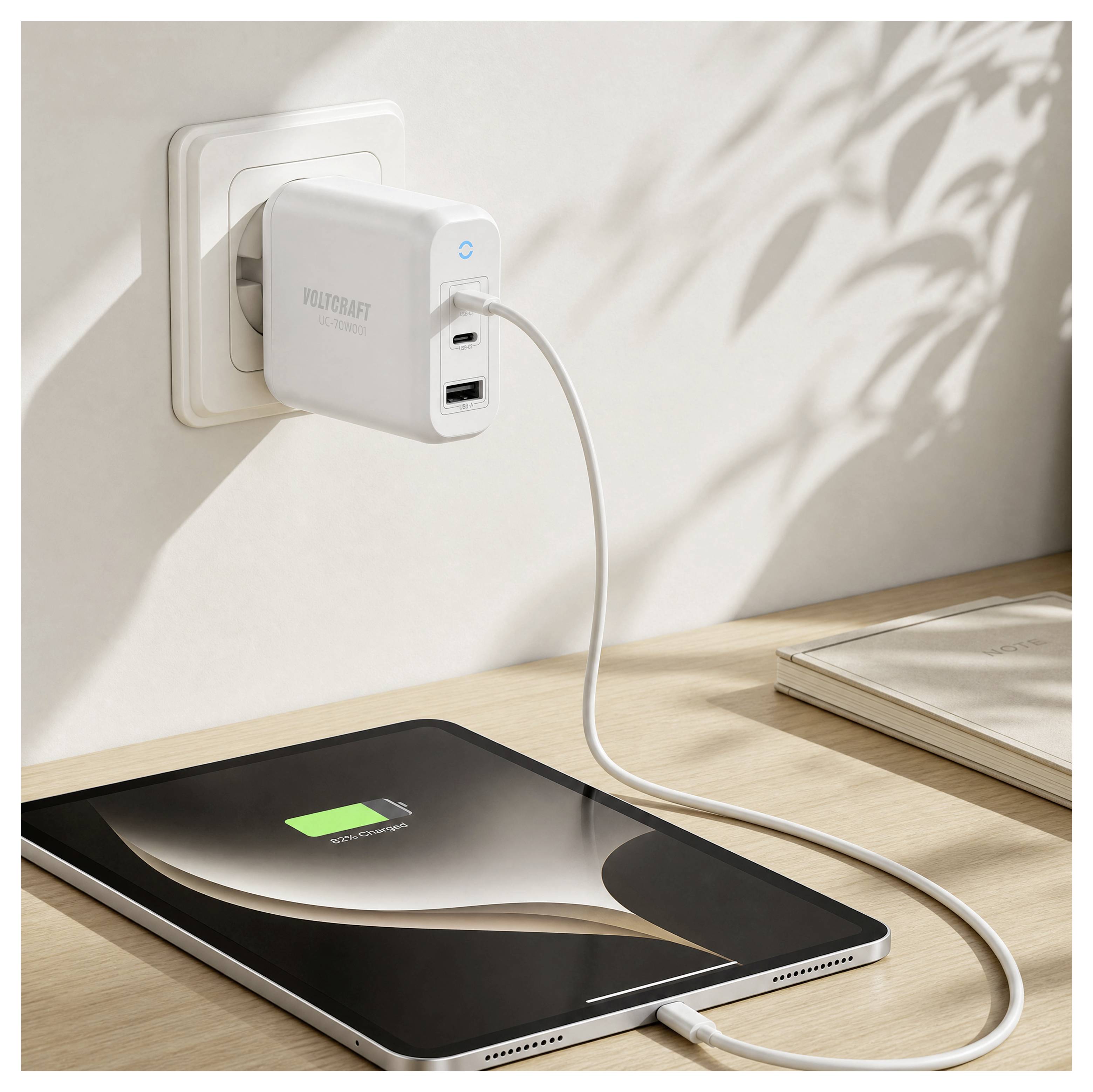 VOLTCRAFT UC-70W001 USB Ladegerät 70W 1x USB-A, 2x USB-C® Fast Charge, USB PD 3.2 AVS Weiß Innenbereich GaN