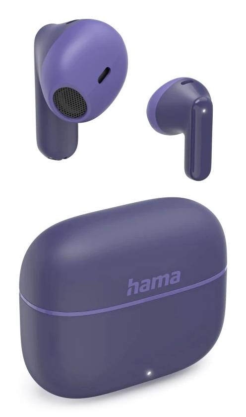 Violette kabellose Ohrhörer mit passendem Ladeetui, Marke „hama