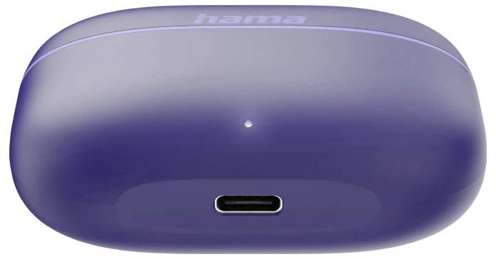 Schwarze Hama-Wireless-Kopfhörer mit Ladegehäuse auf weißem Hintergrund dargestellt.