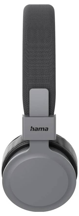 Graue Over-Ear-Kopfhörer mit einem hohen rechteckigen gepolsterten schwarzen Kopfbügel und 'hama'-Logo auf der Seite