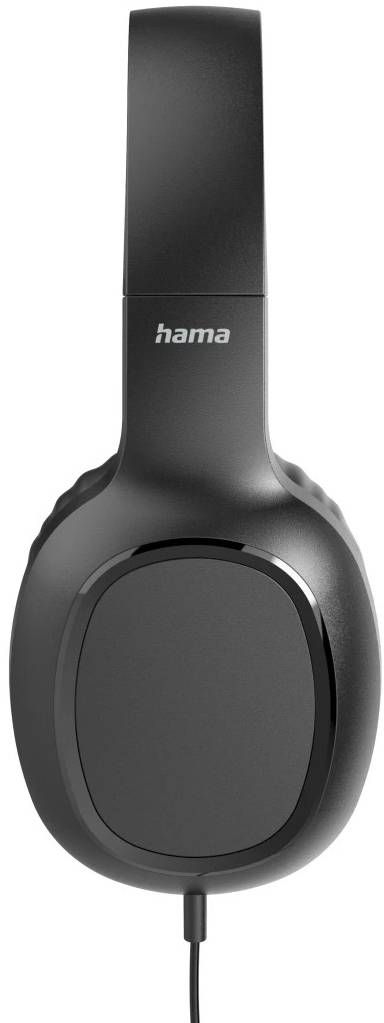 Schwarze Hama Over-Ear-Kopfhörer mit abgerundeter Ohrmuschel und angebrachtem Kabel, dargestellt auf weißem Hintergrund.