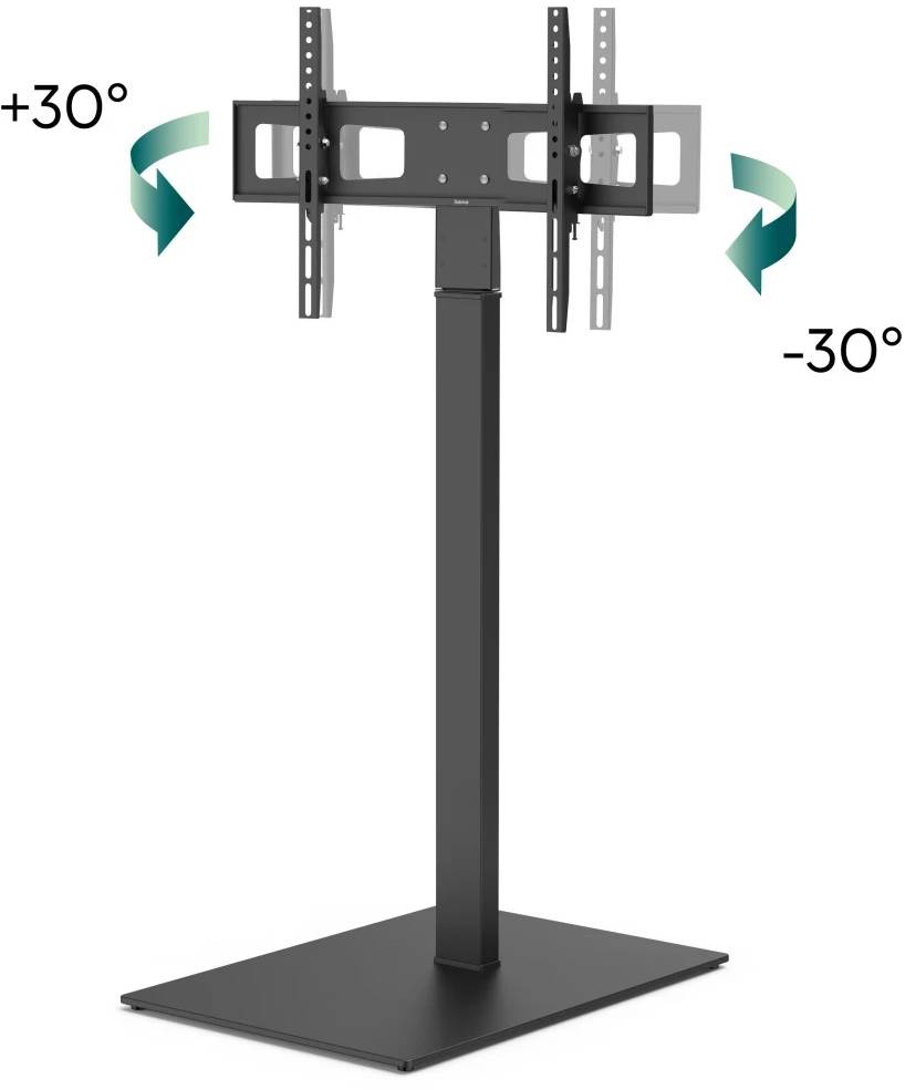 Verstellbare TV-Ständerhalterung auf flacher Basis mit Bildschirmneigungsbereich von +30° bis -30°.