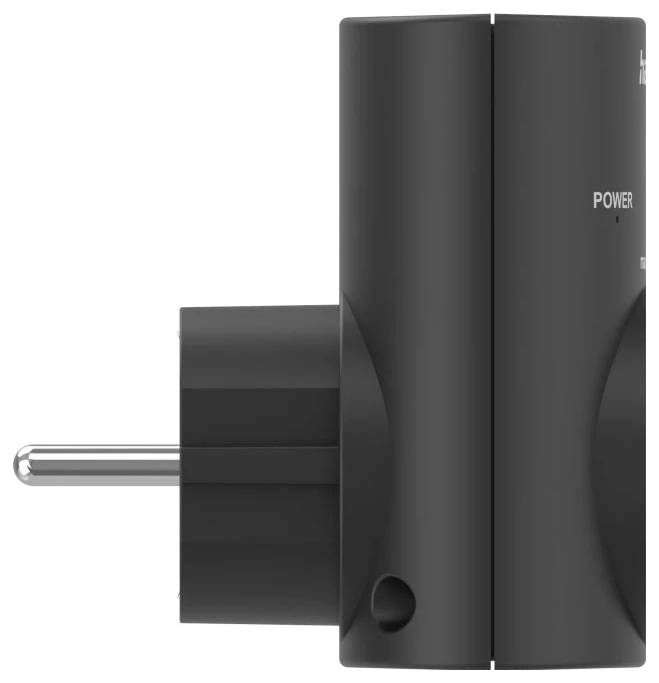 Schwarzer Stecker-Netzadapter in Vorderansicht mit europäischem zweipoligem Stecker und Kennzeichnung „POWER