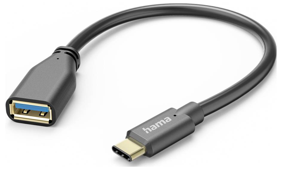 USB-C zu USB-A Adapterkabel mit Hama-Branding, gezeigt auf weißem Hintergrund.