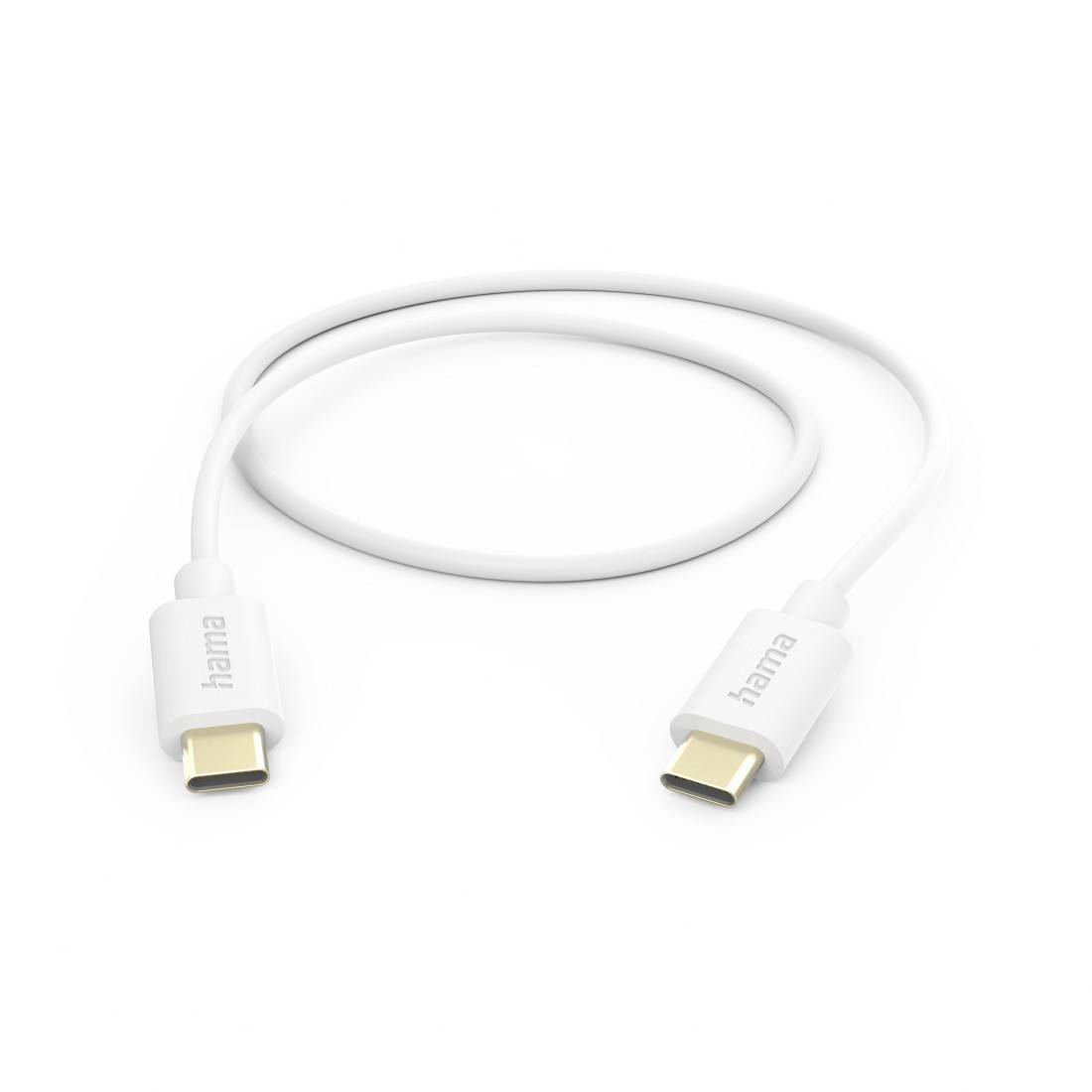 White USB-C cable with connectors on both ends, coiled on a plain white background.
