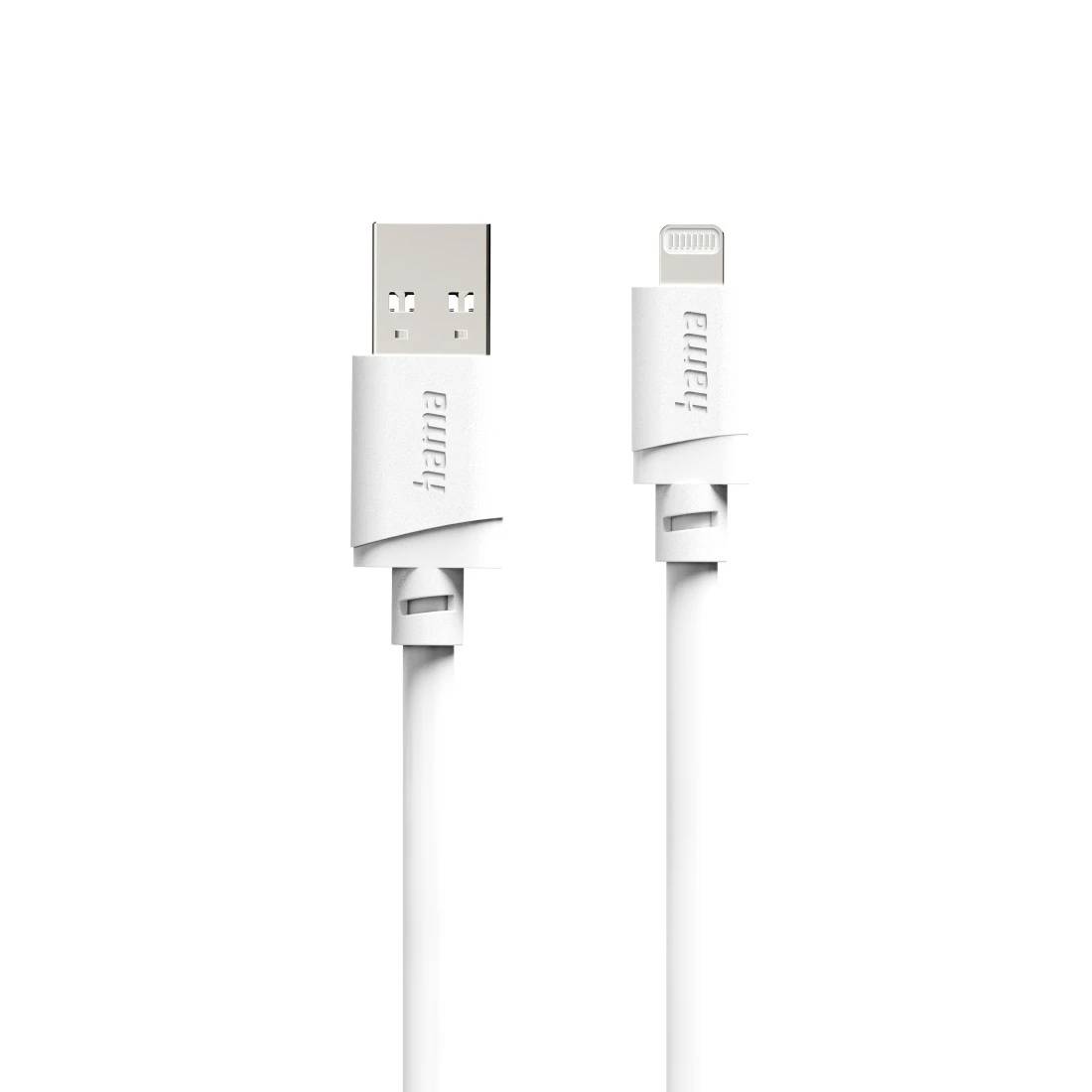 Weißes USB-A-auf-Lightning-Ladekabel auf einfachem Hintergrund, mit dem Markennamen „Milan
