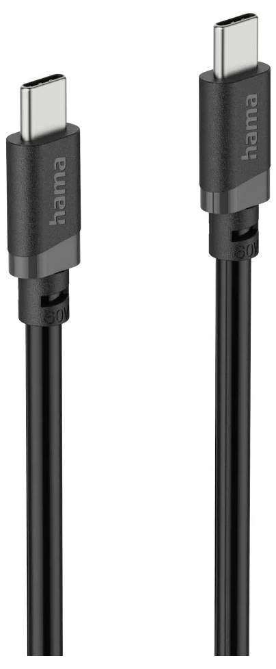 Zwei schwarze Hama USB-C-Ladekabel nebeneinander dargestellt, jeweils mit einem USB-C-Anschluss und Gehäuse des Markenconnectors.