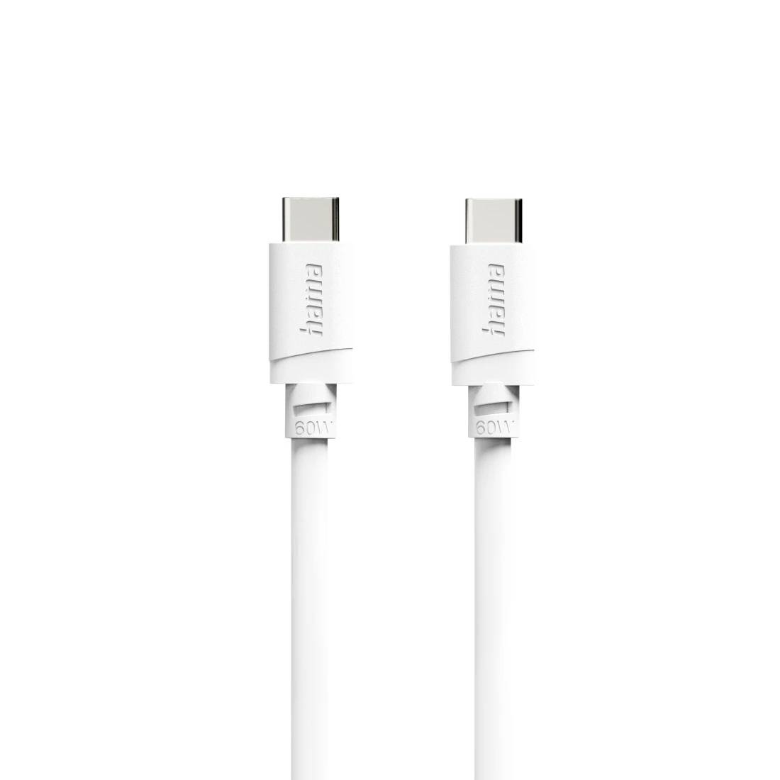 Zwei weiße USB-C-Ladekabel mit kurzen geflochtenen Anschlüssen, die aufrecht auf einfachem weißem Hintergrund gezeigt werden.