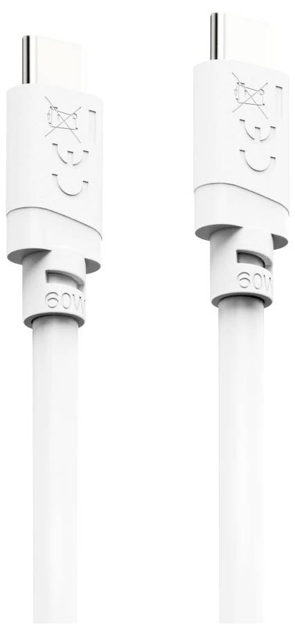 Zwei weiße USB-C-Ladekabel nebeneinander gezeigt, jedes mit einem weißen Steckerkopf und einer eingeprägten 60-W-Markierung.