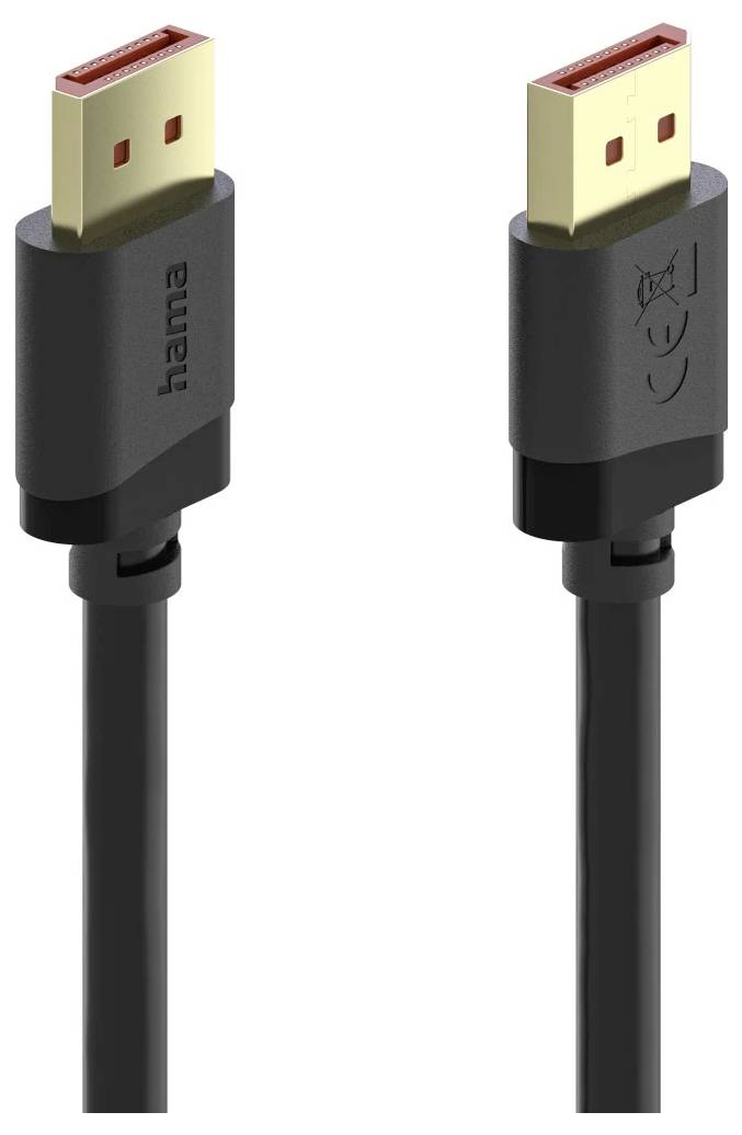 Schwarzes USB-C-Kabel in zwei Ansichten dargestellt, mit goldener Anschlussverbindung und Hama-Logo auf dem Steckergehäuse.
