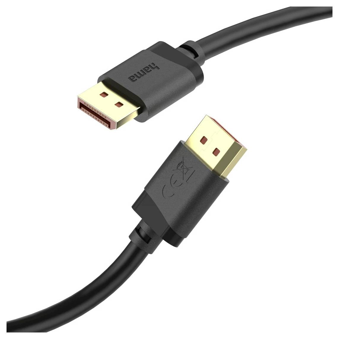 Zwei HDMI-Kabelverbinder auf weißem Hintergrund, die eine Standard-Stecker-zu-Stecker-HDMI-Kabelverbindung in Nahaufnahme zeigen.