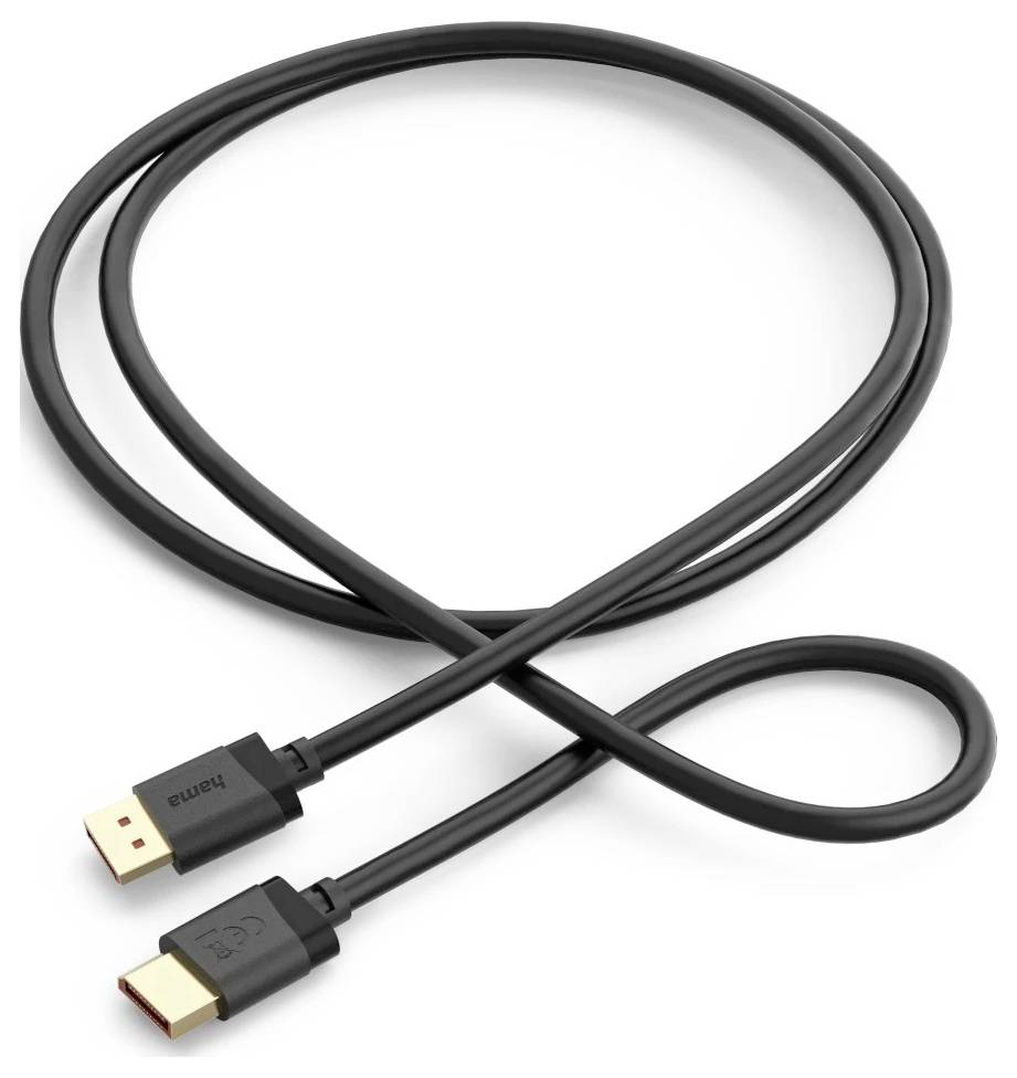 Zwei schwarze Hama-USB-Kabel nebeneinander gezeigt, eines mit einem USB-A-Anschluss und eines mit einem kleineren Micro-USB-Anschluss.