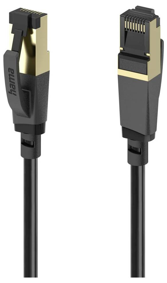 Zwei schwarze Hama USB-C-Kabelstecker nebeneinander auf weißem Hintergrund gezeigt, einer kürzer und einer größer.