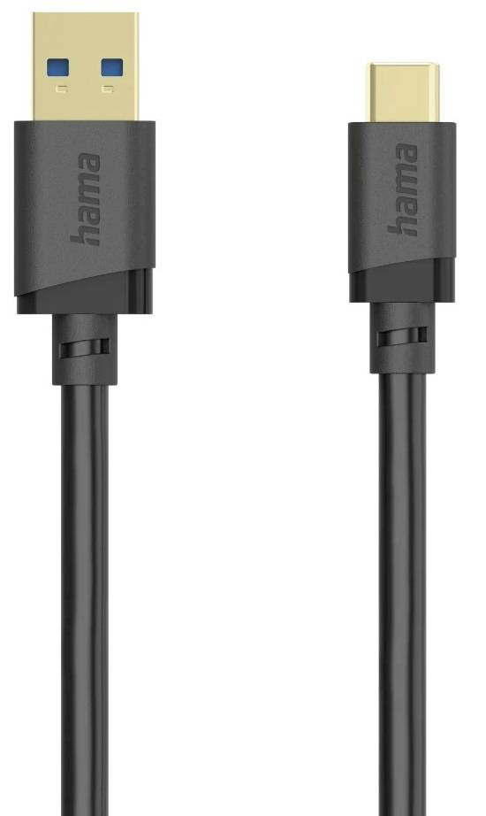 Black Hama USB cable with USB-A connector on one end and USB-C connector on the other, shown on a white background.