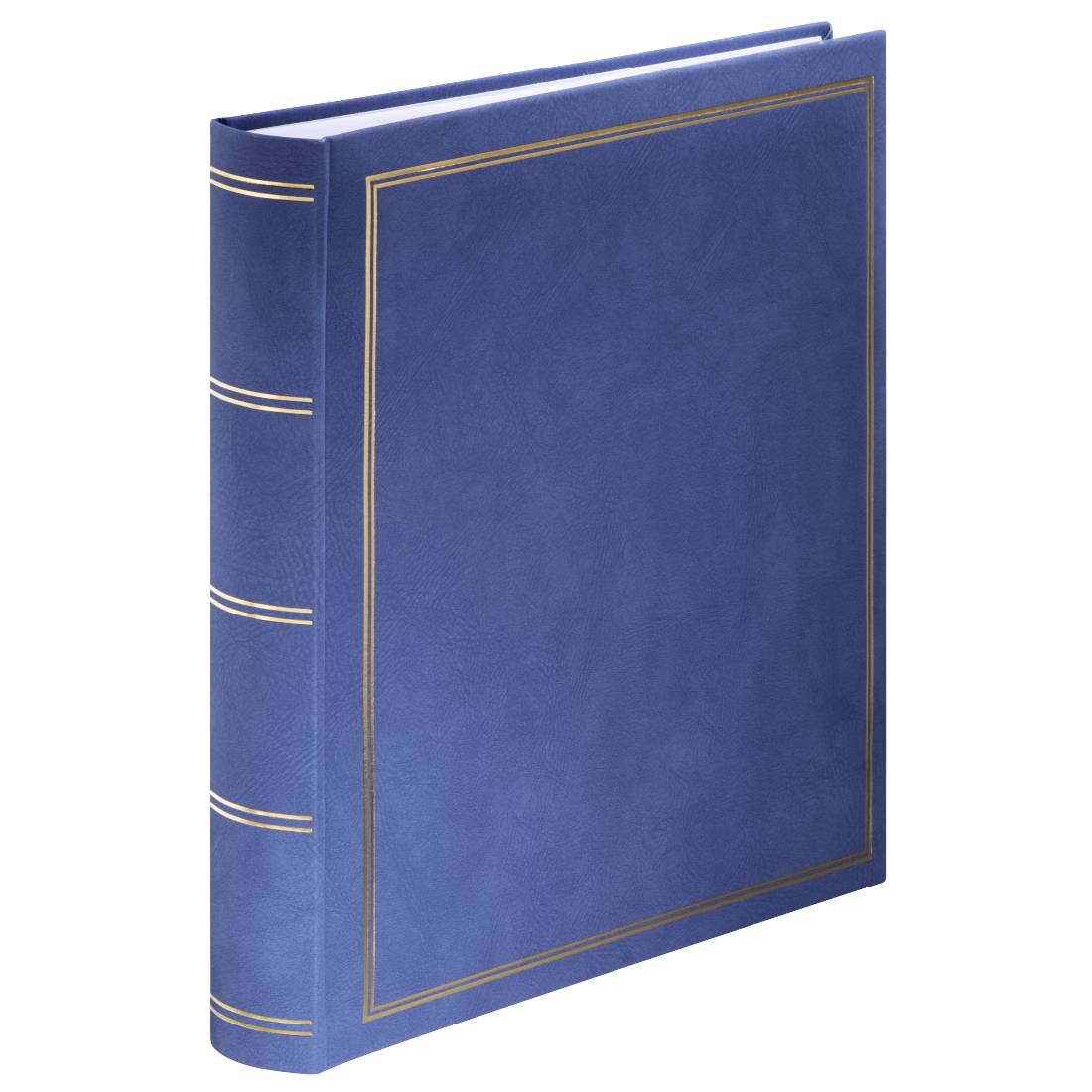 Blaues Hardcover-Buch mit goldenen Randverzierungen und Rückenbändern, geschlossen auf weißem Hintergrund dargestellt.